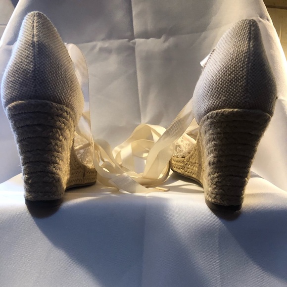 Elle Ivory Wedge Heel Calf Tie Ribbons Size 7 - Picture 2 of 5